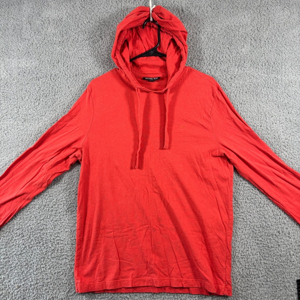 Michael‎ Kors Mens Coral Orange Long Sleeve Hooded T-Shirt Hoodie Size L